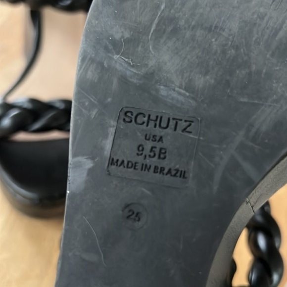 SCHUTZ Black Leather Wedge Sandal Size 9.5 - Picture 6 of 8
